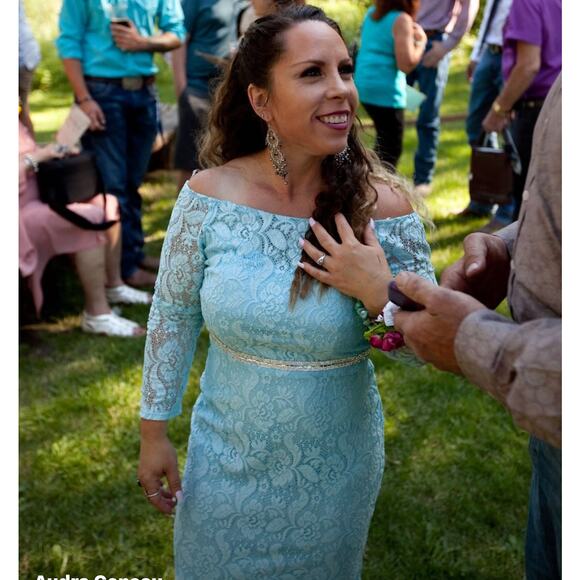 Celavie Lace Formal Gown M Long Maxi Off Shoulder Romantic Embellished Dress USA - Picture 4 of 10